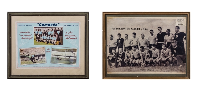 Lot of (2) 1950 World Cup Championship Uruguayan Team Photos In Framed Displays (Letter of Provenance)